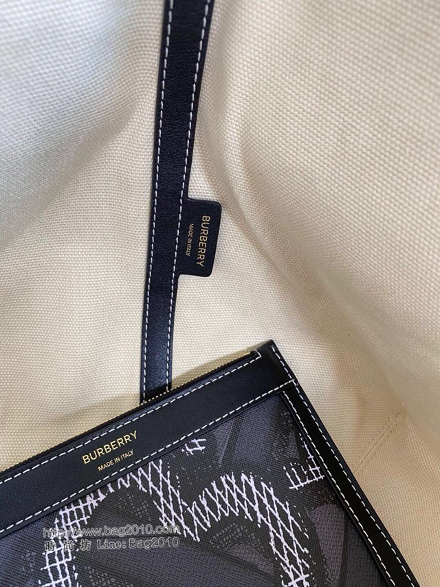 Burberry專櫃新款女包 巴寶莉Beach Tote沙灘托特包 標識印花環保帆布手提購物包  db1059